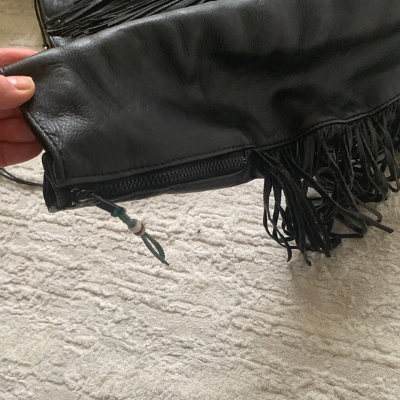 🖤⚡️Vintage Black Leather Fringe Jacket with Suede Roses ⚡️🖤 - Picture 7 of 11